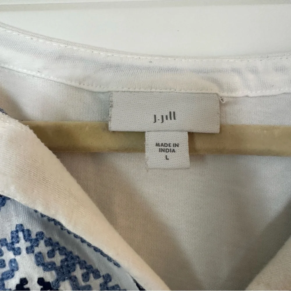 J. Jill White Embroidered Peasant Top Boho Tunic Tassel Detail Size L - Picture 5 of 12